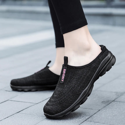 Women's Ultra Light Oversized Running Shoes, Fashionable Fly Woven Breathable Mules Sports Sneakers Plus Size 35-42