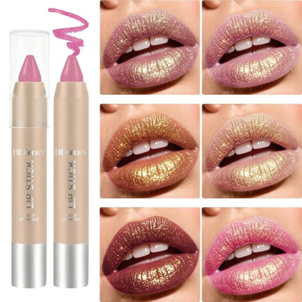 Glitter Pearlescent Crayon Lipstick Quicksand Golden Shining Non-stick Cup Shiny Lip Tint Fine Shimmer Lip Liner Stick Makeup