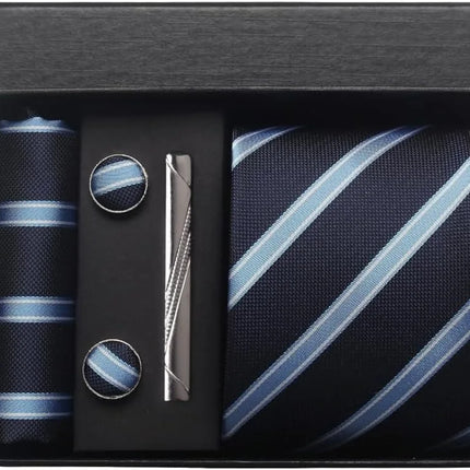 Classic 100% Silk Men's Ties In Gift box 8cm Plaid Dot Striped Business Necktie Handkerchief Cufflinks Wedding Party Tie Set