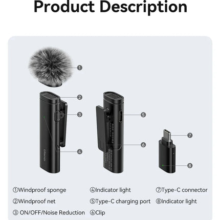 Ulanzi VM-10 Wireless Lavalier Microphone Portable Audio Video Recording Mic For iPhone 16 15 14 Android Live Broadcast Gaming