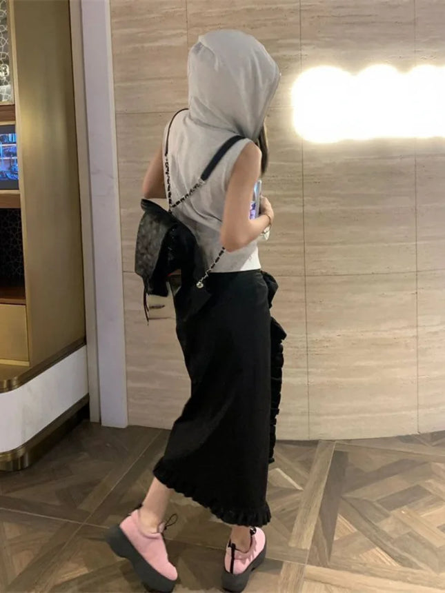 2026 Zipper Pocket Design Women Crop Top Y2k Aesthetic Vintage Grunge Solid Hoodies Japanese Streetwear Hooded Tee Shirts Summer