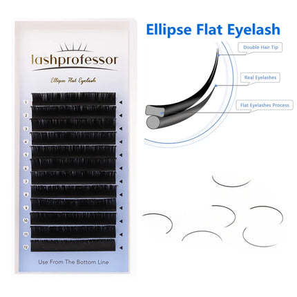 Ellipse Flat Volume Eyelash Extensions Double Split-tips Matte Dark Black 0.15/0.20mm C/CC/D/DD Flat Shape Lashes Lashprofessor