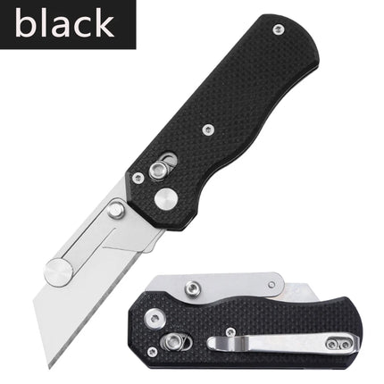 G10 Handle Stainless Steel Folding Knife Outdoor Camping Portable Knife Comes with 10pcs Replaceable Blades