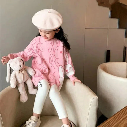 Kids Cute Rabbit Knit Sweaters for Girls Irregular O Neck Christmas Pullover Sweater Coat Toddler Baby Long Sleeve Sweaters 6 8