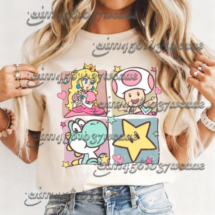 Mario Princess Peach Girly Tee 2026 Short Sleeve Men's T-Shirt Summer Top Gift for Boyfriend Family Matching
