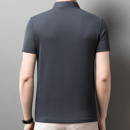 New Men's Business Casual Short-Sleeved Bone Flower Solid Color POLO Shirt Fashion Breathable Comfortable Summer Versatile Top