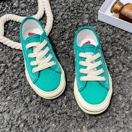 8037 Low cut solid color lace-up children's canvas shoes breathable boys and girls board shoes cloth shoes comfortable