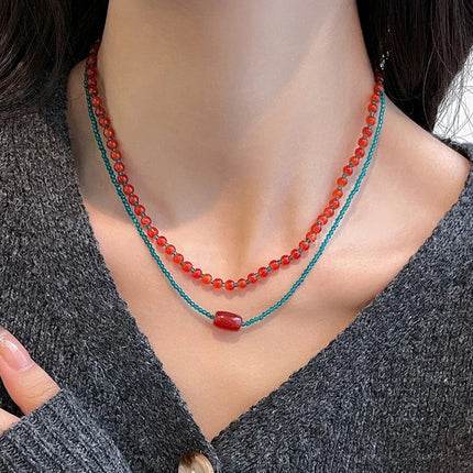 Cute Orange Ceramic Fish Starfish Pendant Beaded Choker Necklace For Women Seaside Vacation Bohemian Harajuku Charm Accessories