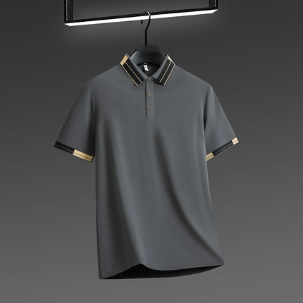 2025 New Men's Collar Polo Shirt Short Sleeved Sweat Absorbing Polo Tops, Luxury Jacquard Breathable Contrast Color T-shirt
