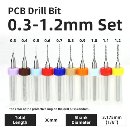 PCB Drill Bit 10pcs Tungsten Steel Micro Diameter Drill Bit Set 1/8 "Fixed Handle Mini Cnc Drill Bit 0.1-3.175mm