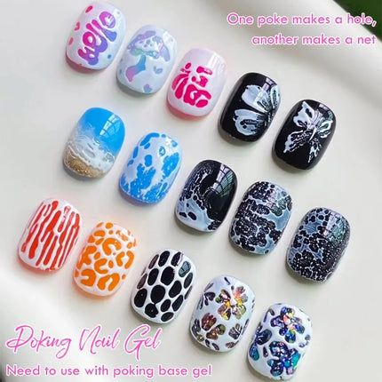 10ml Poking Nail Gel White Black Lace Nail Polish and Special Clear Base Gel 3D Painting Gel Varnish for Nail Art Decorations