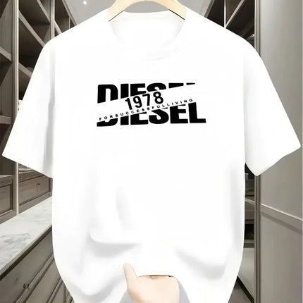 Casual Loose T-shirt with Classic Print, Fashionable Summer Cotton Women's Harajuku Short Sleeve Round Neck T-shirt Tops