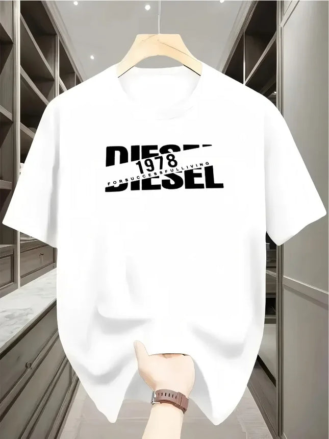 Casual Loose T-shirt with Classic Print, Fashionable Summer Cotton Women's Harajuku Short Sleeve Round Neck T-shirt Tops