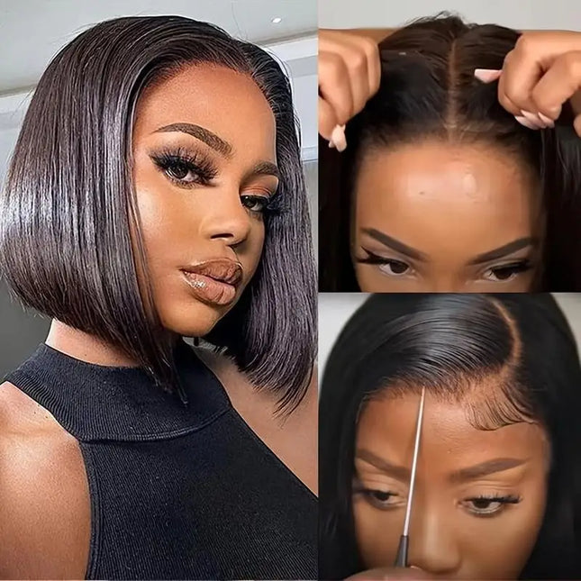 Glueless Wigs Human Hair Pre-Plucked Pre-Cut Wear and Go 5x5 HD Lace Closure Bob Wig Straight Short Bob Wig Human Hair for Women
