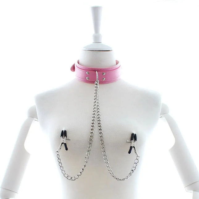 Cool Punk Choker Leather Neck Collar Nipple Clamp Breast Clip Chain Couples SM Sex Toys For Women 18 Adult Games Erotic Products