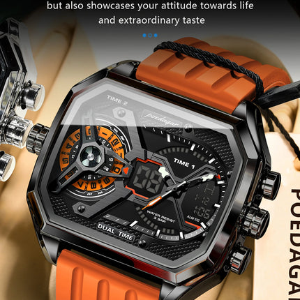 POEDAGAR Sports Men Wristwatch Date Week Chronograph Luminous LED Man Clock Silicone Strap Electronic Men's Quartz Watches Reloj
