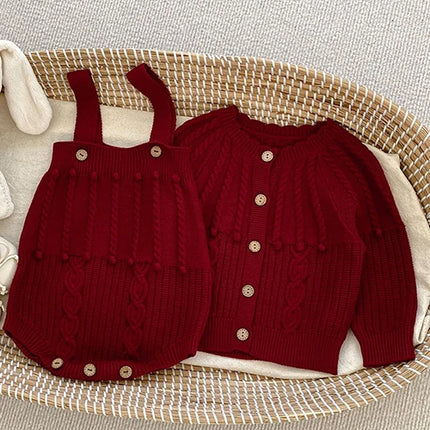 Autumn Spring Korean Style Children Knitted Clothing Suit Long Sleeved Solid Color Cardigan+Jumpsuit Infant Baby Clothes Set
