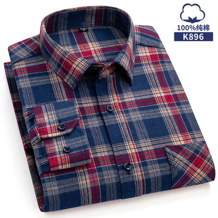 Pure Cotton Men's Plaid Shirt Long Sleeve Regular Fit Men Casual Oversized Shirt Leisure Autumn Male Blouse New Plus Size