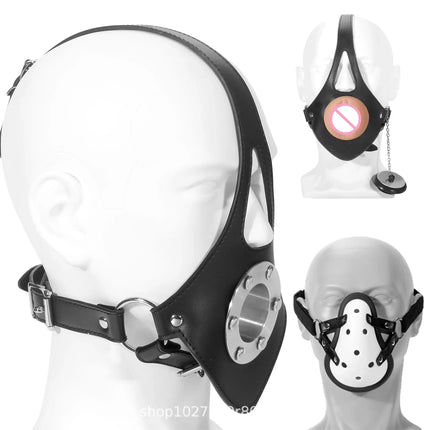 New Silicone Pussy Gag Balls PU Leather Headgear Mask Plugs Fixed Tongue Gag Balls Open Mouth Sex Toys Adult Couples Play 수갑