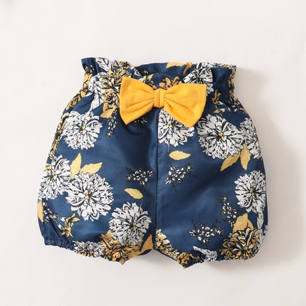 Baby girl Set solid Color Bodysuit +Printed shorts+Headband Three Piece set 0-18 Months Baby Girl Summer Comfort Set