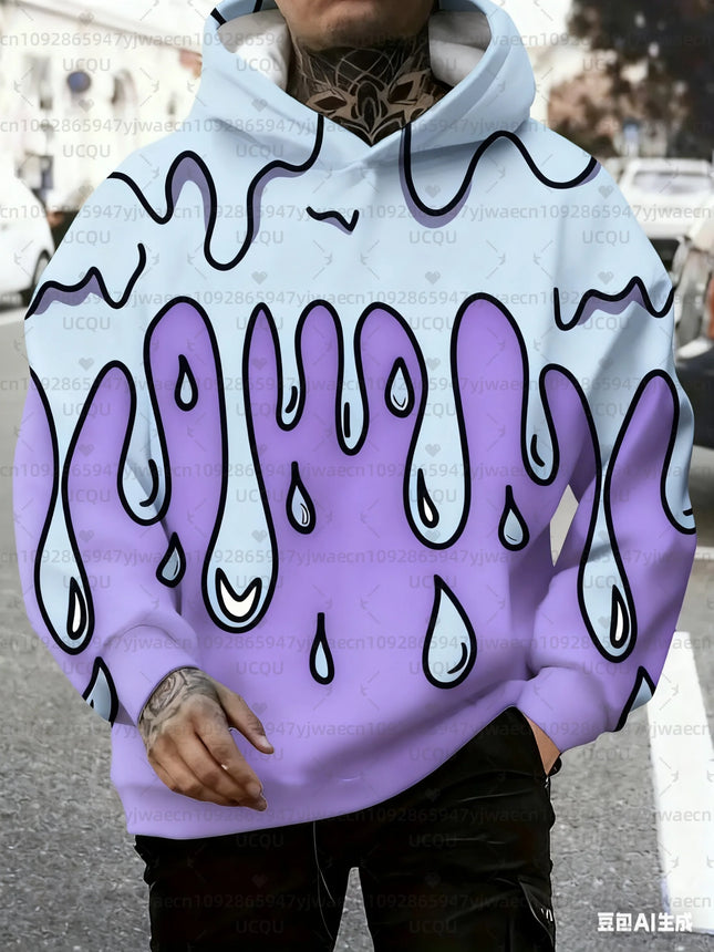 Men's Hooded Sweatshirt Neon Green and Purple Liquid Drip Pattern Pullover Daily and Sports Outdoor Fitness Women's Hoodies