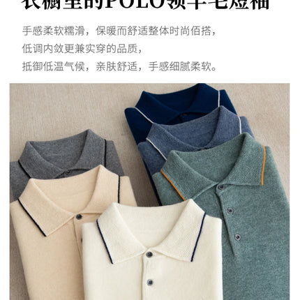 100% Merino Wool T-shirt Men's POLO Collar Short Sleeve Pullover 2025 Spring/Autumn New Fashion Knit Business Casual Sweater Tee