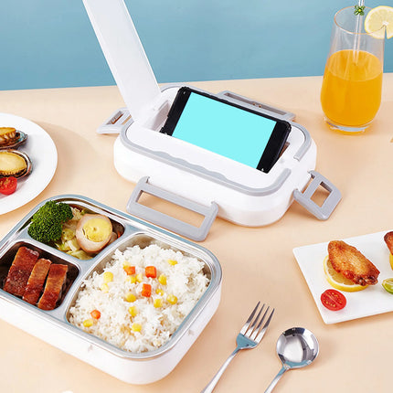 Electric Lunch Box 40W 1.2L 304 Stainless Steel Fast Heating Food Box Portable Lunch Warmer with Fork Spoon for Car Truck Office