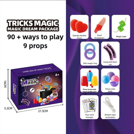 Magic Kit Magician Costume Beginner Magic Tricks Learning Set Educational Toys for Children Christmas Birthday Gifts