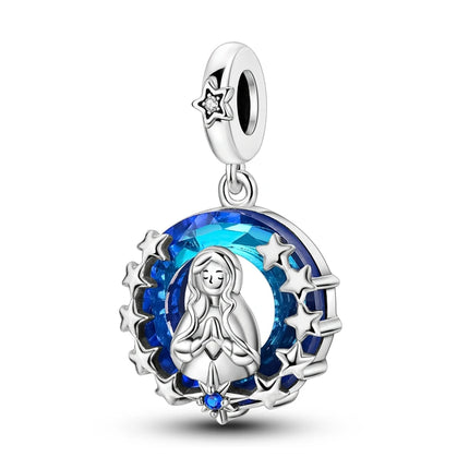 100% 925 Sterling Silver Blue Crystal Life Tree Angel Star Moon Pendants Charms Fit Qikaola 925 Original Bracelets DIY Jewelry