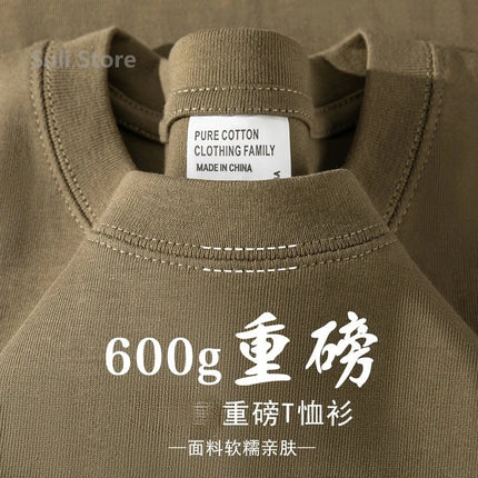 600G Heavy Cotton Short-sleeved T-shirt for Men and Women with The Same Loose Round Neck Simple Navy Blue Bottoming Shirt