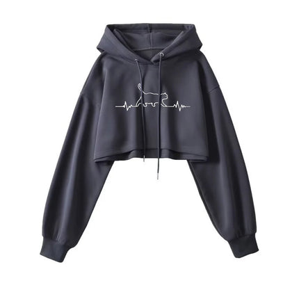 Sexy Short Hooded Sweatshirts Women Fashion Solid Color Long Sleeve Crop Tops Korean Streetwear Pullover Hoodies Female