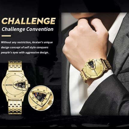 2023 BESTWIN Luxury Brand Trendy Cool Men's Wrist Watch Stainless Steel Tech Fashion Quartz Watch For Men Relogio Masculino