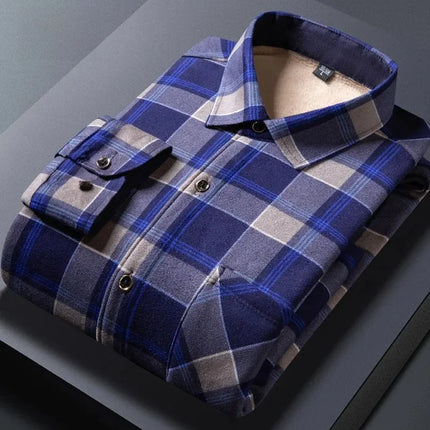 Thickened Fleece Men's Casual Shirt Warm Plaid Set Winter Wear Comfortable Breathable Fashionable Chinese Brand Clothing