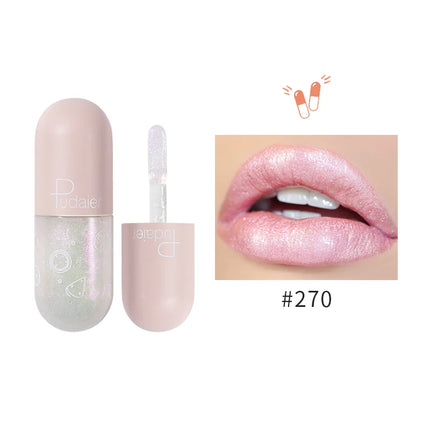 Pudaier mini capsule lip glaze, non-stick and non-fading lip gloss, mirror-finished moisturizing lip gloss