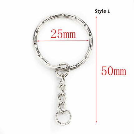 Silver Metal Blank Keyring Keychain with Ring Link Long Round Split Keychain Keyrings Chains Stainless Steel Key Rings Holder