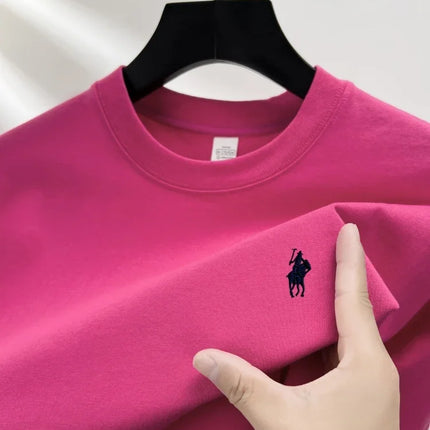 100% pure cotton short sleeve round neck men's T-shirt hot selling luxury brand summer exquisite pony embroidery breathable top
