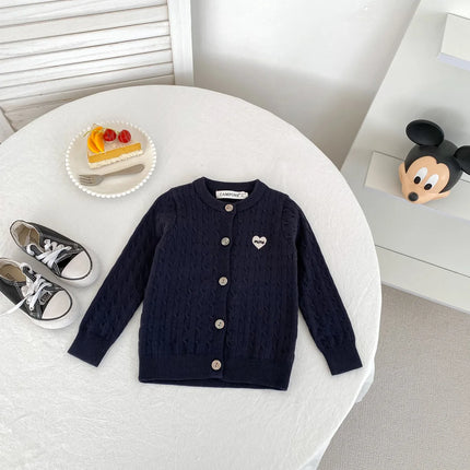 Children's Clothing Medium and Small Girls' Baby Twisted Sweater Foreign Casual Love Knitted Cardigan Jacket  Girls Sweater