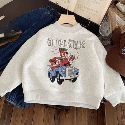 2025 Winter New Baby Long Sleeve Fleece Sweatshirt Infant Boy Girl Cartoon Warm Pullover Toddler Velvet Thick Casual Top Clothes