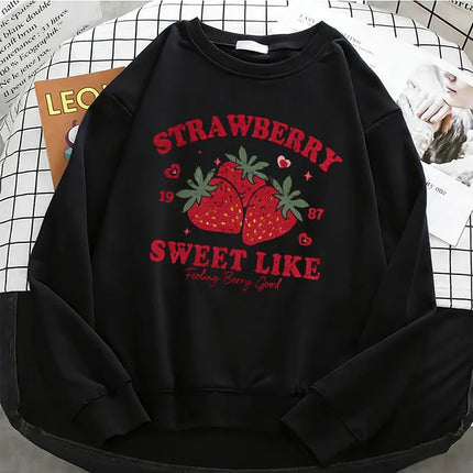 Strawberry Fashion Womens Solid Hoodies Basic Warm Fleece Sweatshirt Soft Breathable O-Neck Pullover Casual Female Clothes