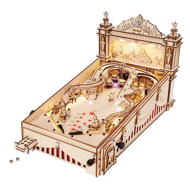 Robotime 3D Pinball Machine Puzzle Amusing Table Game Mechanical Wooden Model Building Kits for Adult 14+ Teens