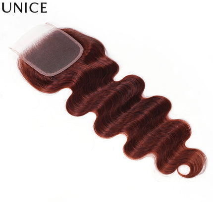 UNice Reddish Brown Body Wave 4x4 Lace Closure 1PC Free Part 100% Human Hair Closure 14-20 Inch