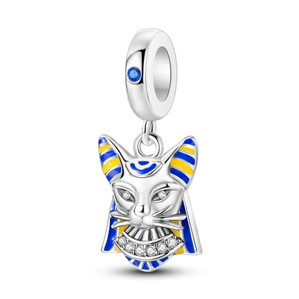 Ancient Egypt's 925 Sterling Silver Guardian Pharaoh&Devil's Eye&Pyramid Sphinx Dangle Charm Fit DIY Bracelet Necklaces Jewelry