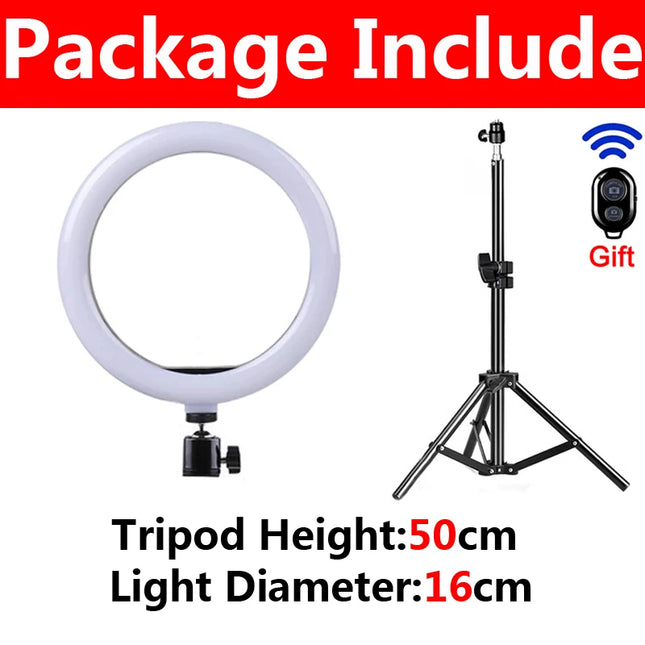 LED Selfie Ring Light 3 Modes Dimmable Photography Lamp with 50cm Tripod&Remote control For Youtobe Video Live Makeup Fill Light