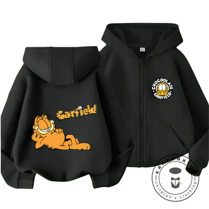 New Garfield Cute Kawaii Zip Hoodie For Kids Boys Girls Autumn Winter Cartoon Trendy Children Hooded Sweatshirt 3 14T