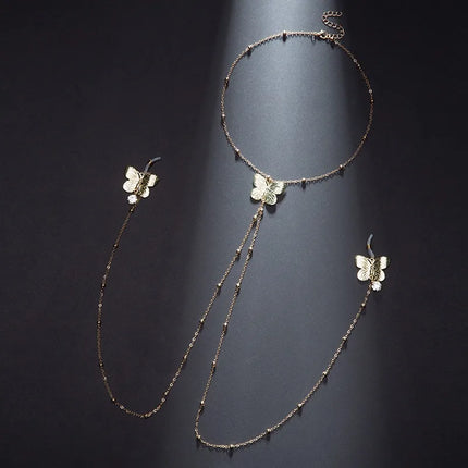 Sexy Butterfly Pendant Nipple Clamps Collar and Body Chain Combo Sexy Accessories for Women BDSM Training Fetish Adult Sex Toys