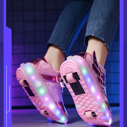 Sneakers Roller Shoes Outdoor Deformation Parkour Skates Dual-Use Children Girls Boys Adult Men Women Unisex Roller Skates