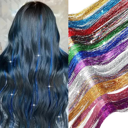 Rainbow Hair Tinsel Kit 6pcs 1200 Strands Glitter Tinsel Hair Extensions Heat Resistant Sparkling Shiny Fairy Hair Acc