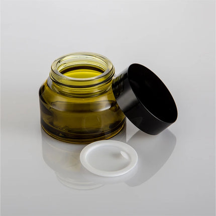 10pcs15/30/50g Empty Face Cream Jar Eye Shadow Cream Jar Olive Green/Brown Glass Portable Refillable Bottle Cosmetic Container