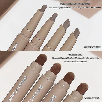 Contour Pen Double Head Bronzer Stick with Brush Nose Shadow Cream Contouring Pen Waterproof Natural Sculpting Makeup Cosmetics