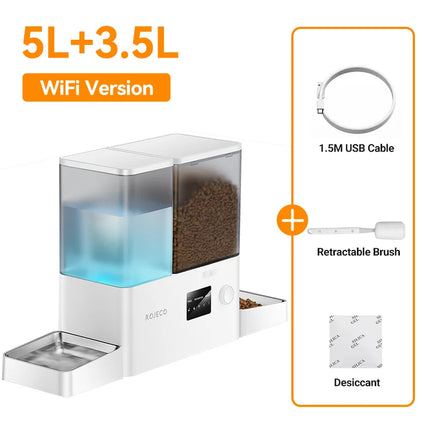 ROJECO Automatic Pet Feeder Water Fountain 8.5L Button Version Dog Food Dispenser Water Refill 2 in 1 Drinking Feeding Supplies